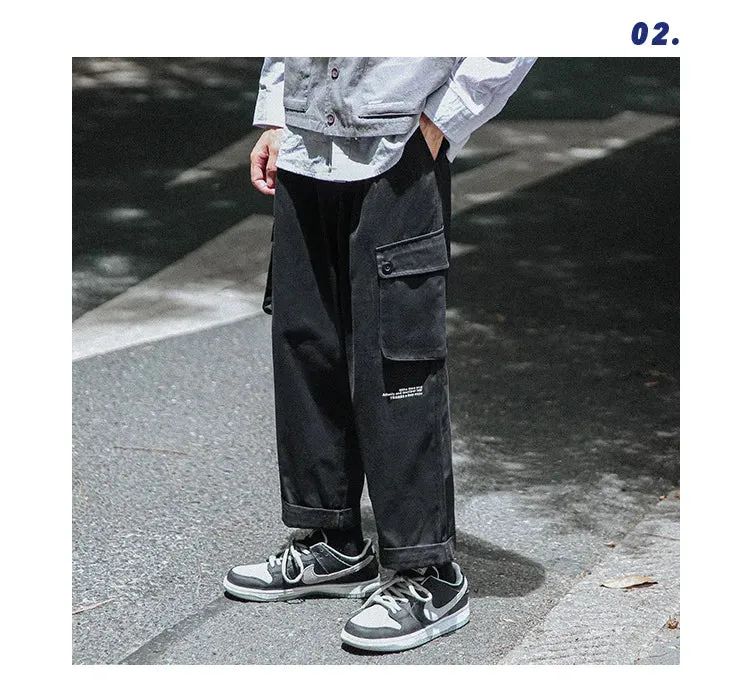 Wiaofellas  -  Men's Cargo Pants Casual Pants Retro Printed Straight Pants Streetwear Men  Pleated Pants Men  Jogging Pants Men