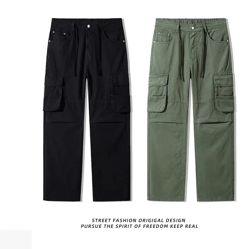 Wiaofellas  -  New Autumn Tactical Men Cargo Pants Cotton Overalls Outdoor Work Trousers Solid Color Slim Fit Streetwear Harajuku Trousers