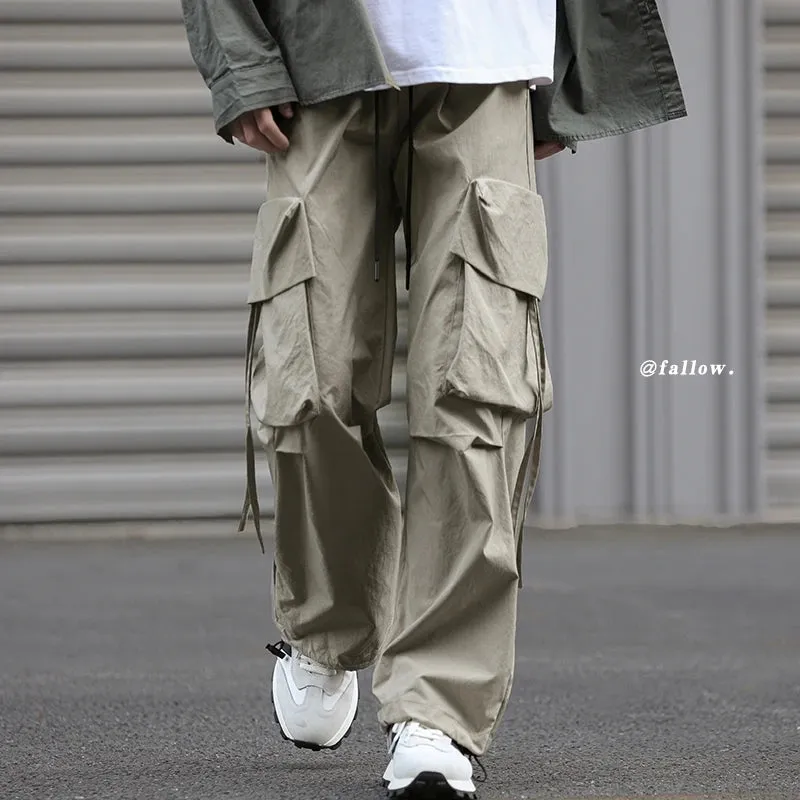 Wiaofellas  -  Spring Summer Solid Cargo Pants Men Big Pocket Design Beam Feet Trousers Casual Trendy Quick Dry Breathable Streetwear