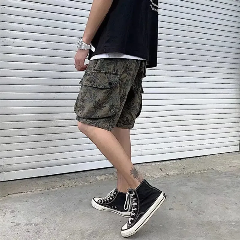 Wiaofellas  -  Summer Loose shorts men's camouflage short pants moto biker streetwear men multi-pocket maple leaf print casual hip cargo shorts