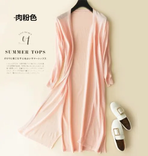 Wjczt Summer Long Kimono Women Knitted Cardigan Blouse Thin Autumn Boho Tops Oversize Beach Shirt ED811