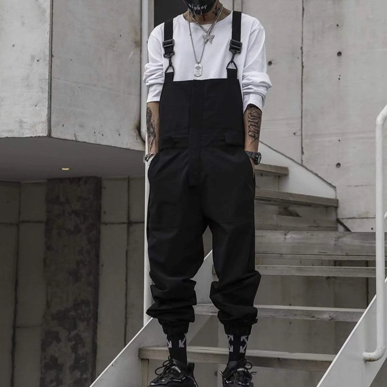 WLS Dark Creative Belt Overalls Pants