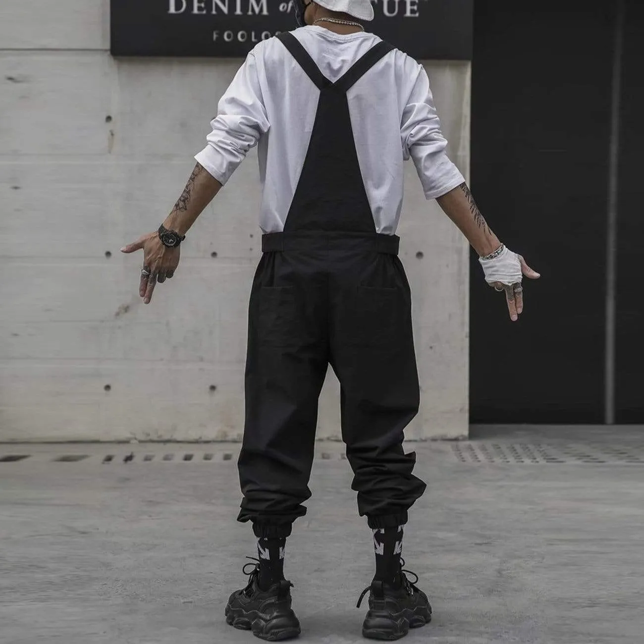 WLS Dark Creative Belt Overalls Pants