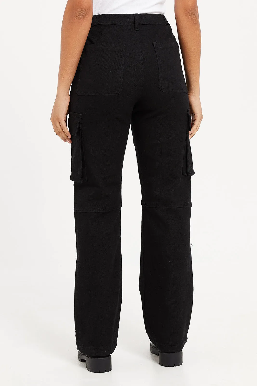 Women Black Bottom Elasticated Cargo Pants