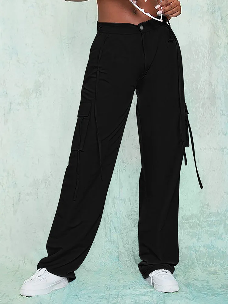 Women Fashion Baggy Relaxed Fit Long Cargo Pant Trousers