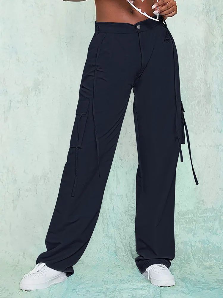 Women Fashion Baggy Relaxed Fit Long Cargo Pant Trousers