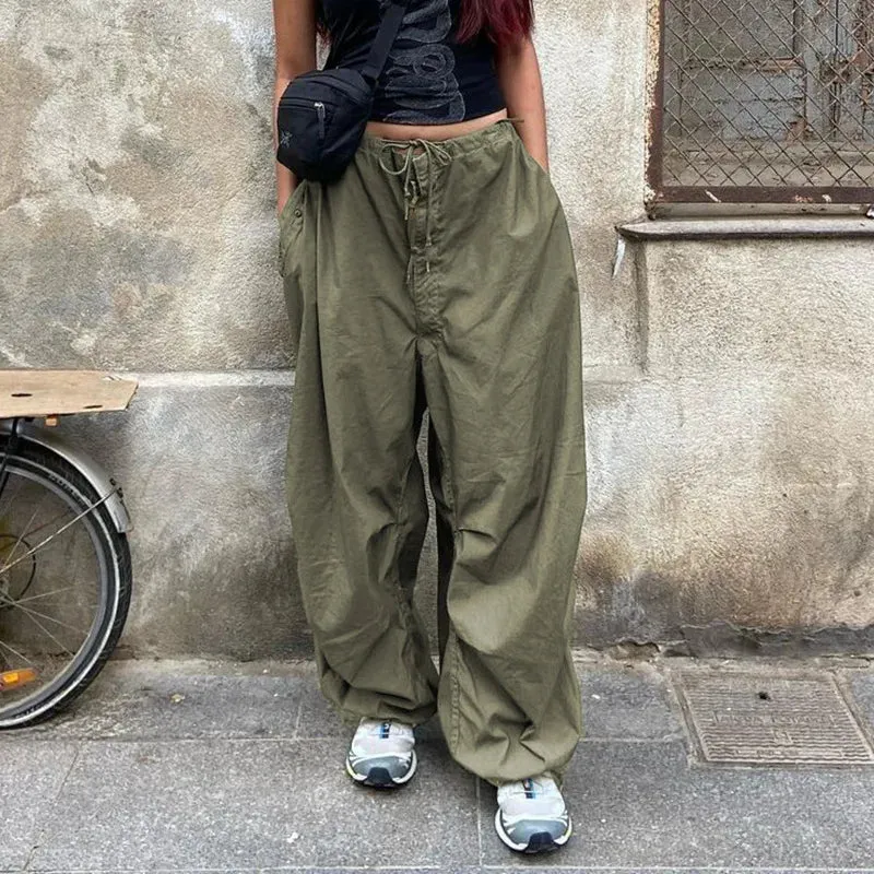 Women Hip Hop Cargo Pants Y2k Low Waist Streetwear Casual Loose Wide Leg Pants