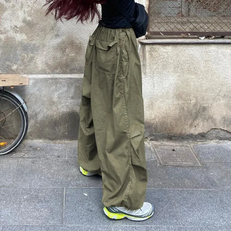 Women Hip Hop Cargo Pants Y2k Low Waist Streetwear Casual Loose Wide Leg Pants