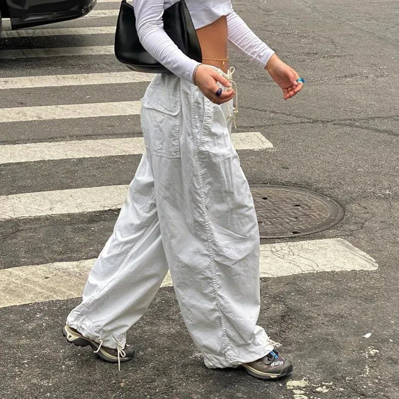 Women Hip Hop Cargo Pants Y2k Low Waist Streetwear Casual Loose Wide Leg Pants