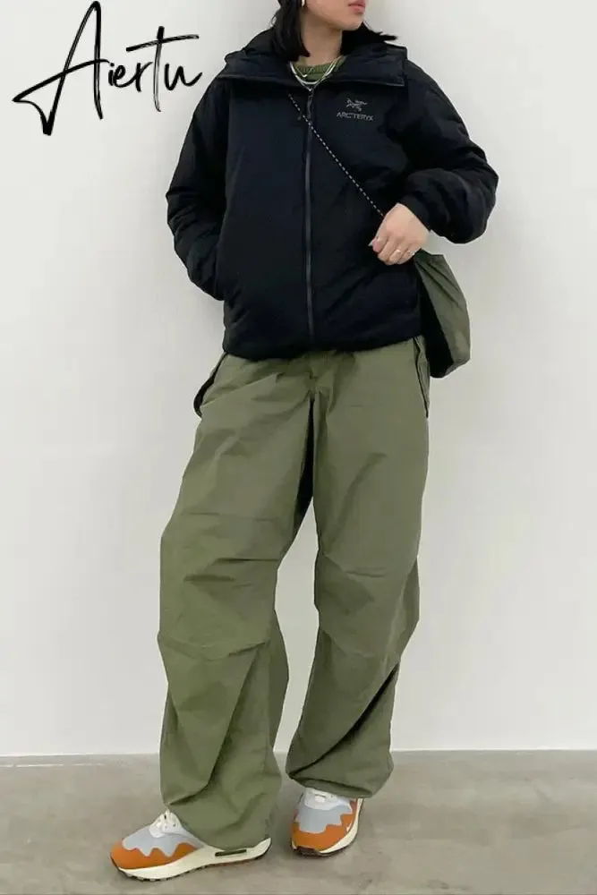 Women Oversized Tech Pants Casual Solid Drawstring Low Waist Baggy Trousers Y2K Vintage Hippie Joggers Cargo Pants Streetwear