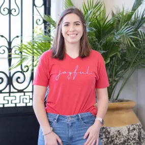 Women's Joyful V-Neck T-Shirt   Red/White Large