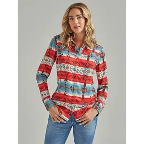 WOMEN'S WRANGLER RETRO® HORIZONTAL GEO SNAP SHIRT IN BLUE/MULTI