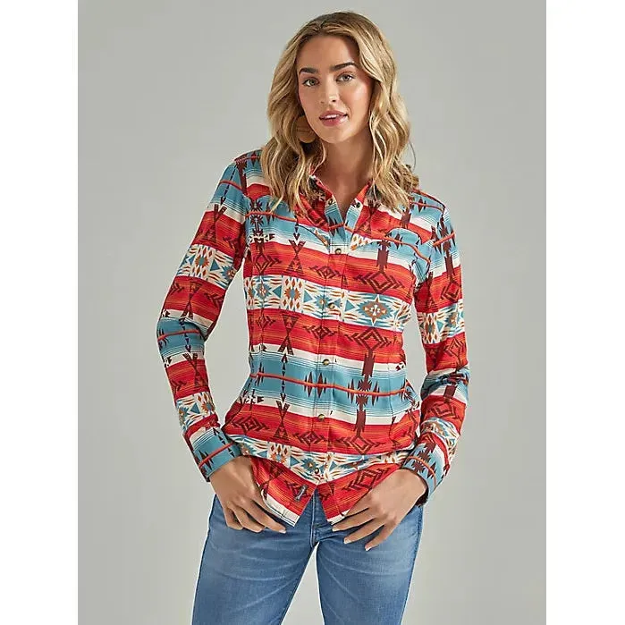 WOMEN'S WRANGLER RETRO® HORIZONTAL GEO SNAP SHIRT IN BLUE/MULTI