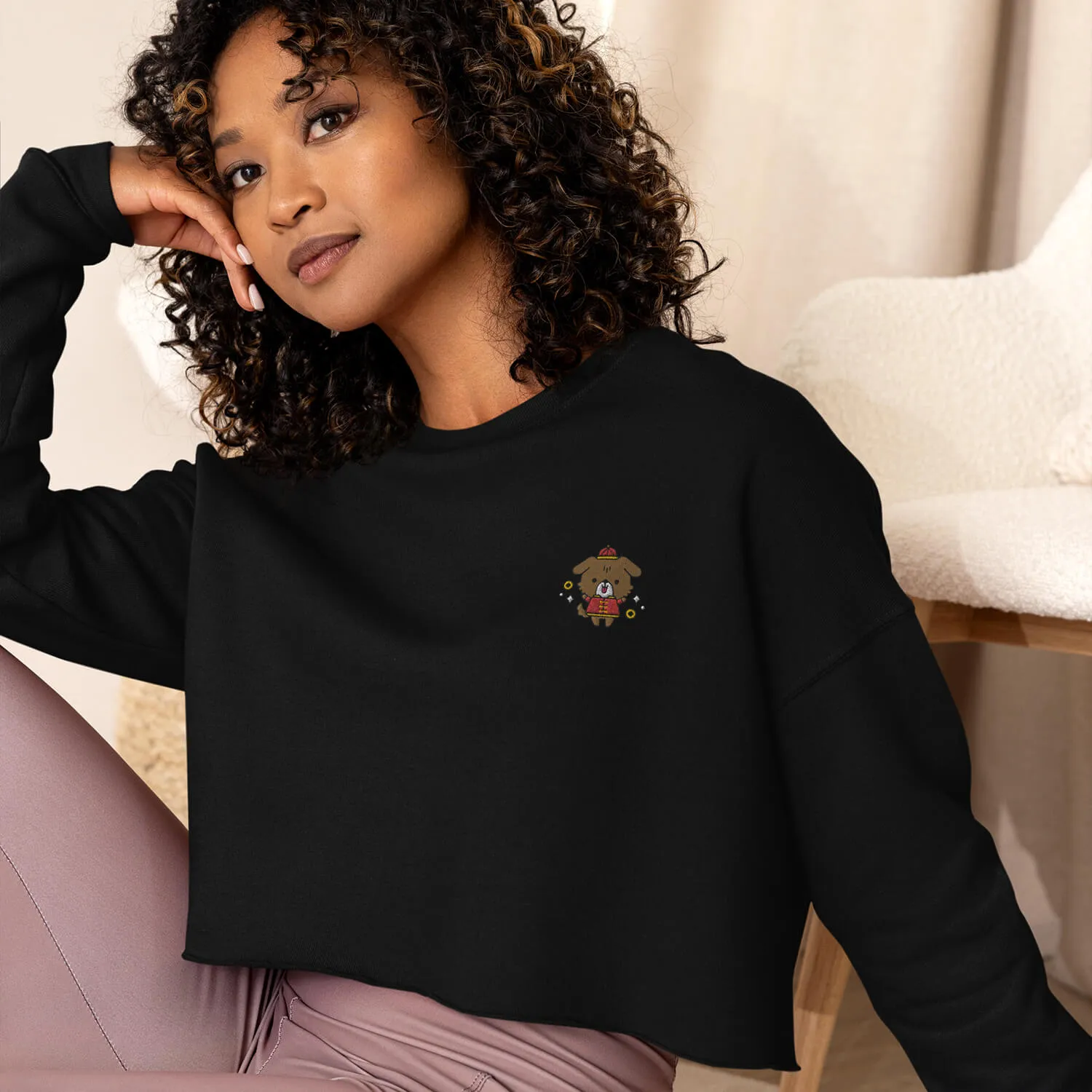 Year of the Dog Embroidered Crop Sweatshirt