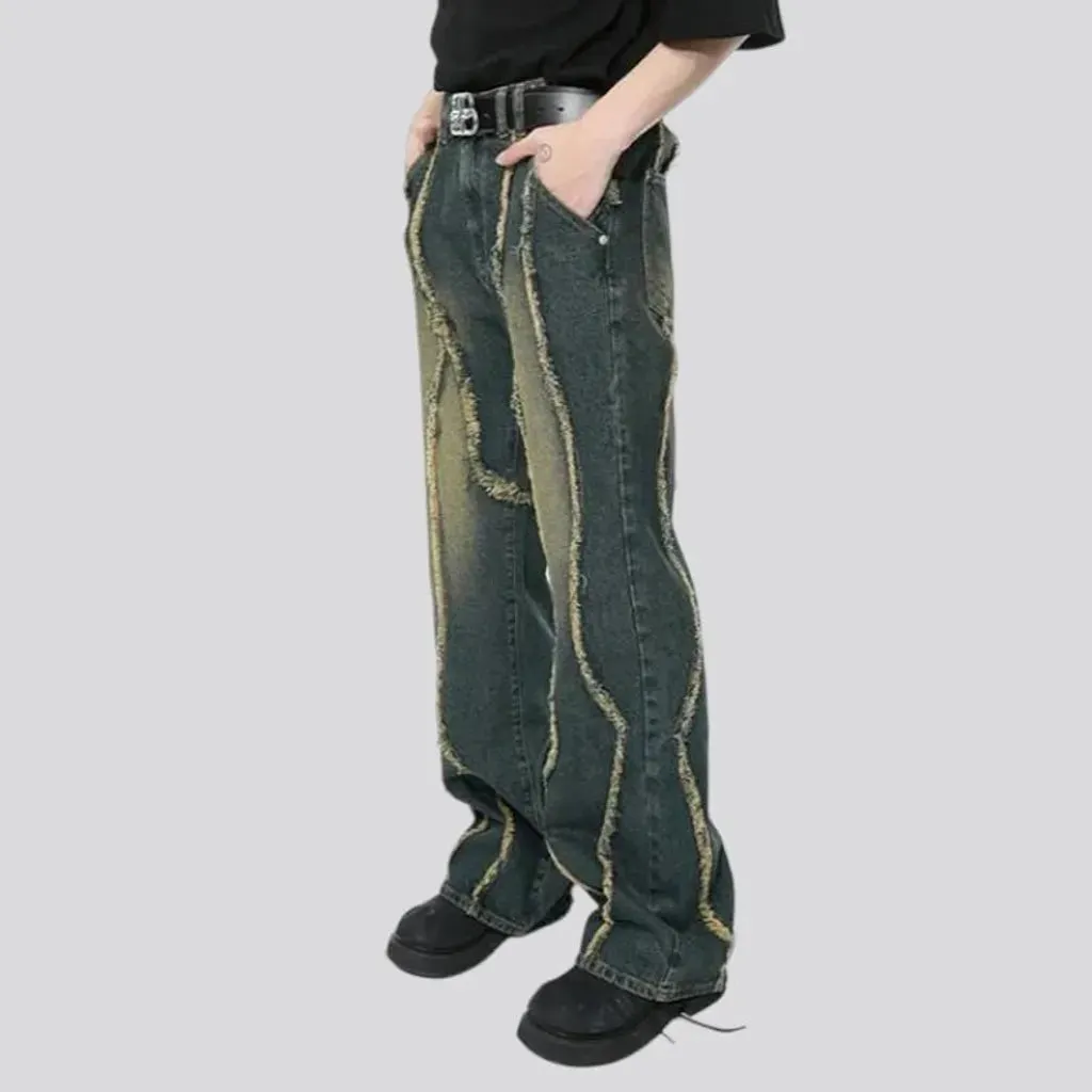 Yellow-cast men's baggy jeans