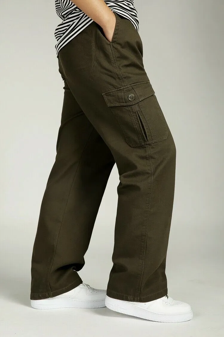 YGT Men's Full Elastic Waist Cargo Pants Thick Cotton Workwear Pants