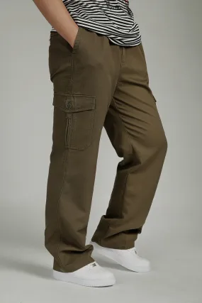 YGT Men's Full Elastic Waist Cargo Pants Thick Cotton Workwear Pants