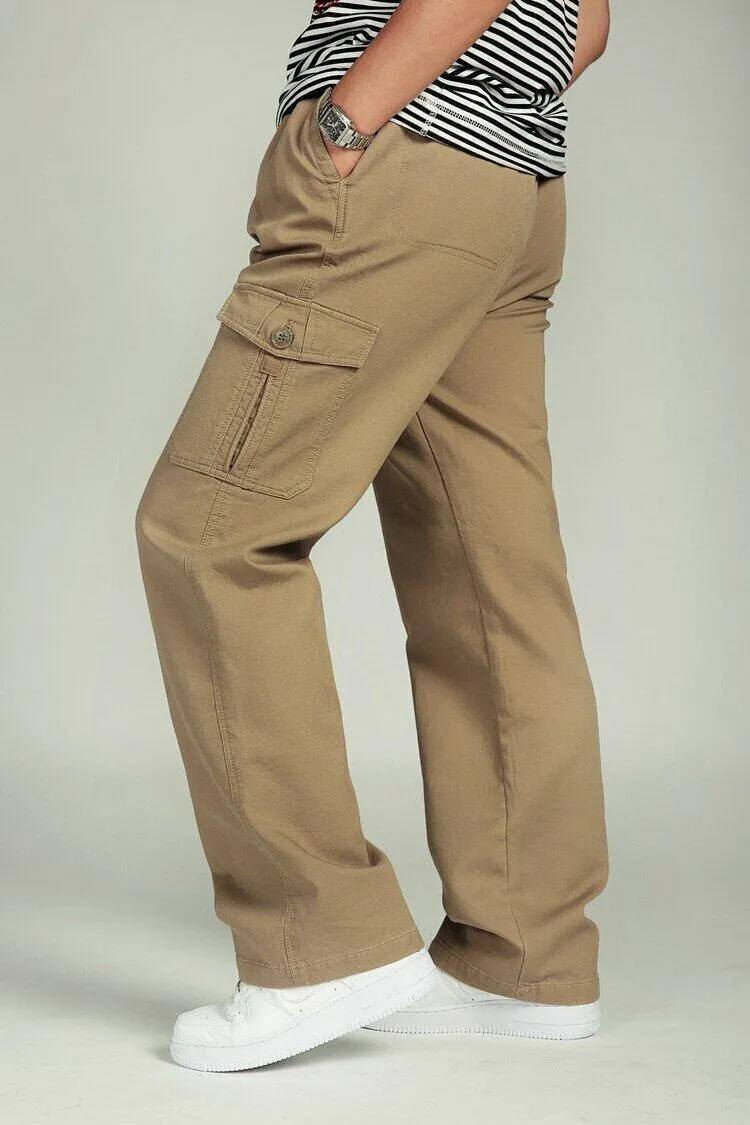 YGT Men's Full Elastic Waist Cargo Pants Thick Cotton Workwear Pants