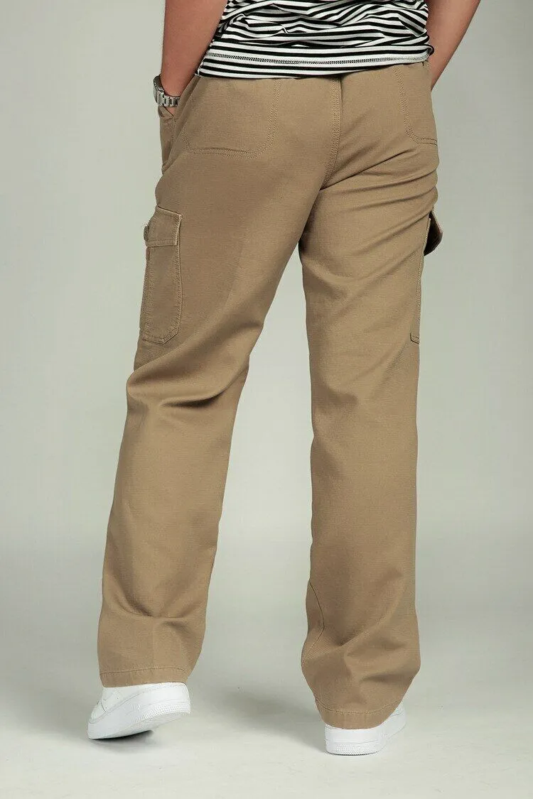 YGT Men's Full Elastic Waist Cargo Pants Thick Cotton Workwear Pants