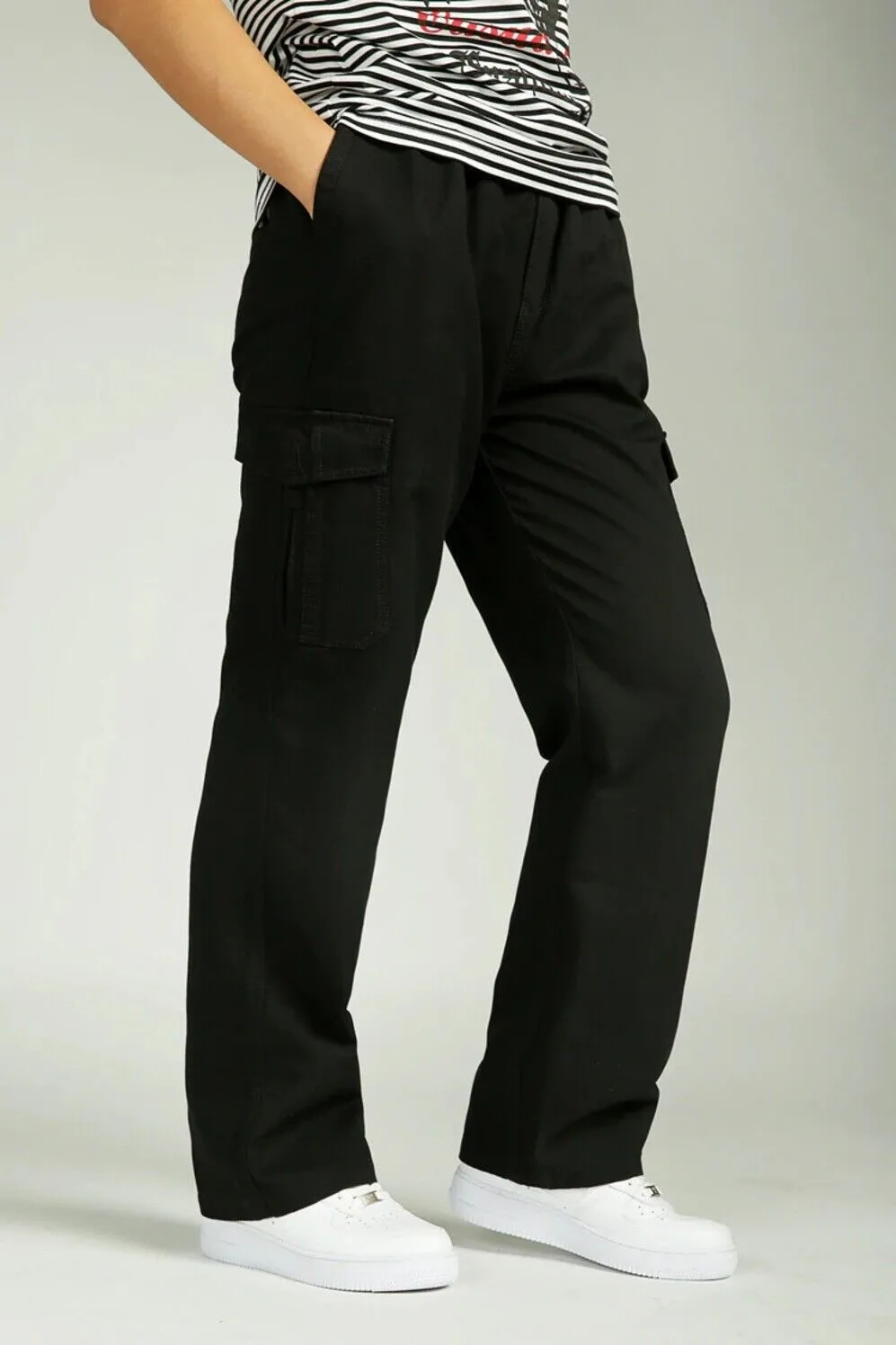 YGT Men's Full Elastic Waist Cargo Pants Thick Cotton Workwear Pants