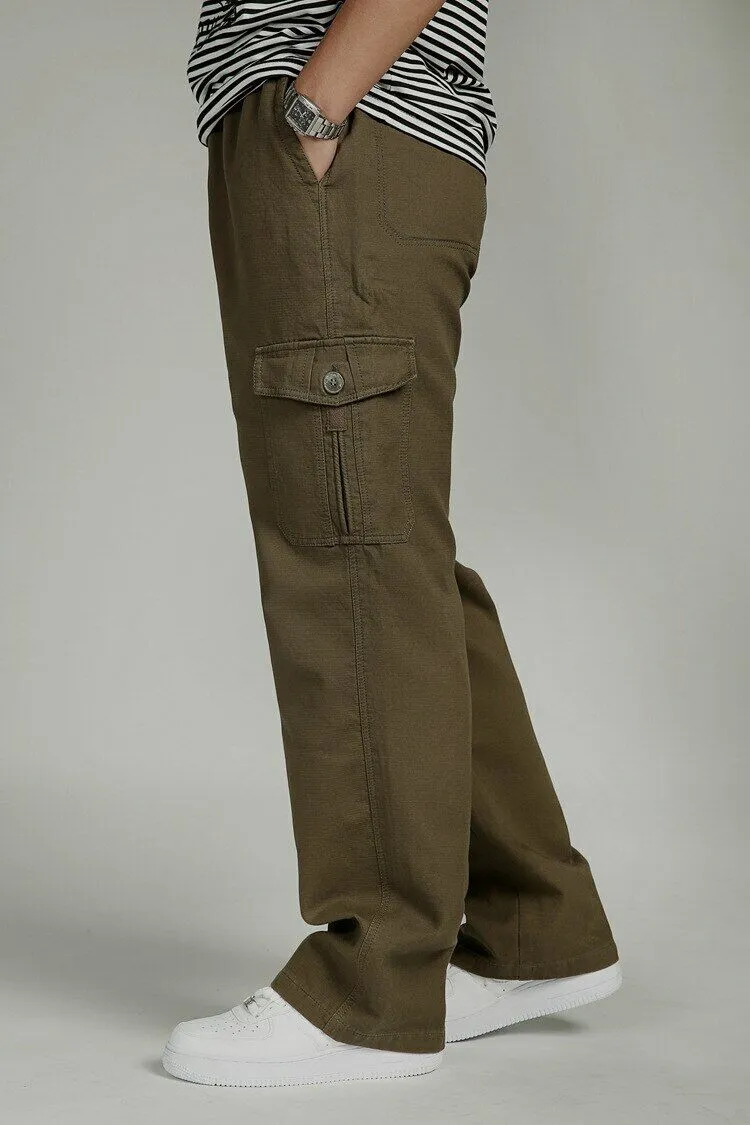 YGT Men's Full Elastic Waist Cargo Pants Thick Cotton Workwear Pants