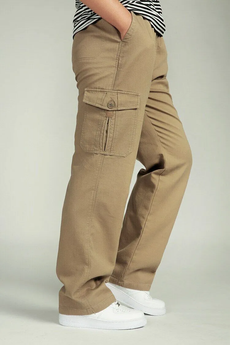 YGT Men's Full Elastic Waist Cargo Pants Thick Cotton Workwear Pants