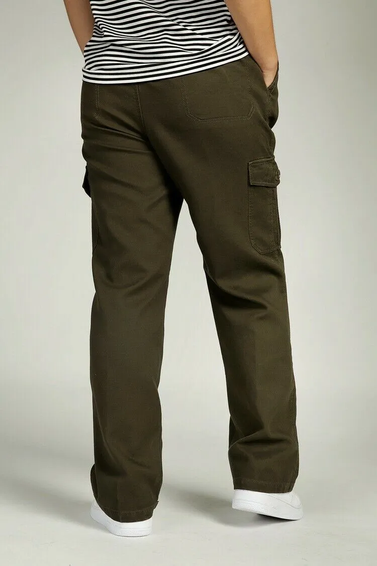 YGT Men's Full Elastic Waist Cargo Pants Thick Cotton Workwear Pants